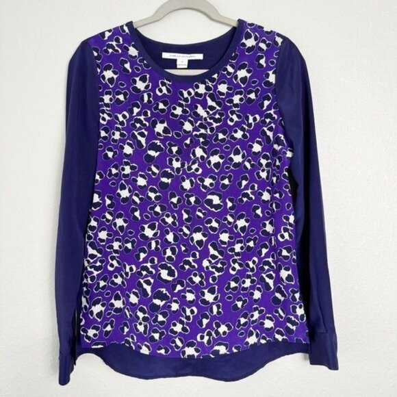 Diane Von Furstenberg Louise silk purple floral long sleeve blouse 4 - Picture 2 of 12
